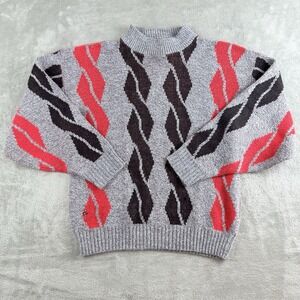 Vintage Burlington Sweater Womens Gray Red Black Geometric Mock Neck USA 70s